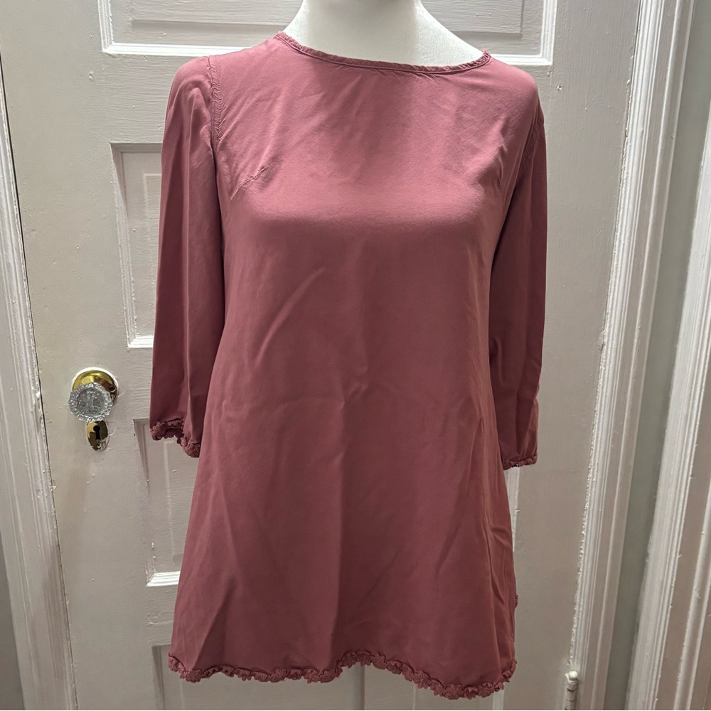 Wild Blue Womens Size S Dress Tunic 3/4 Sleeve Knee Length Pink Scoop Neck